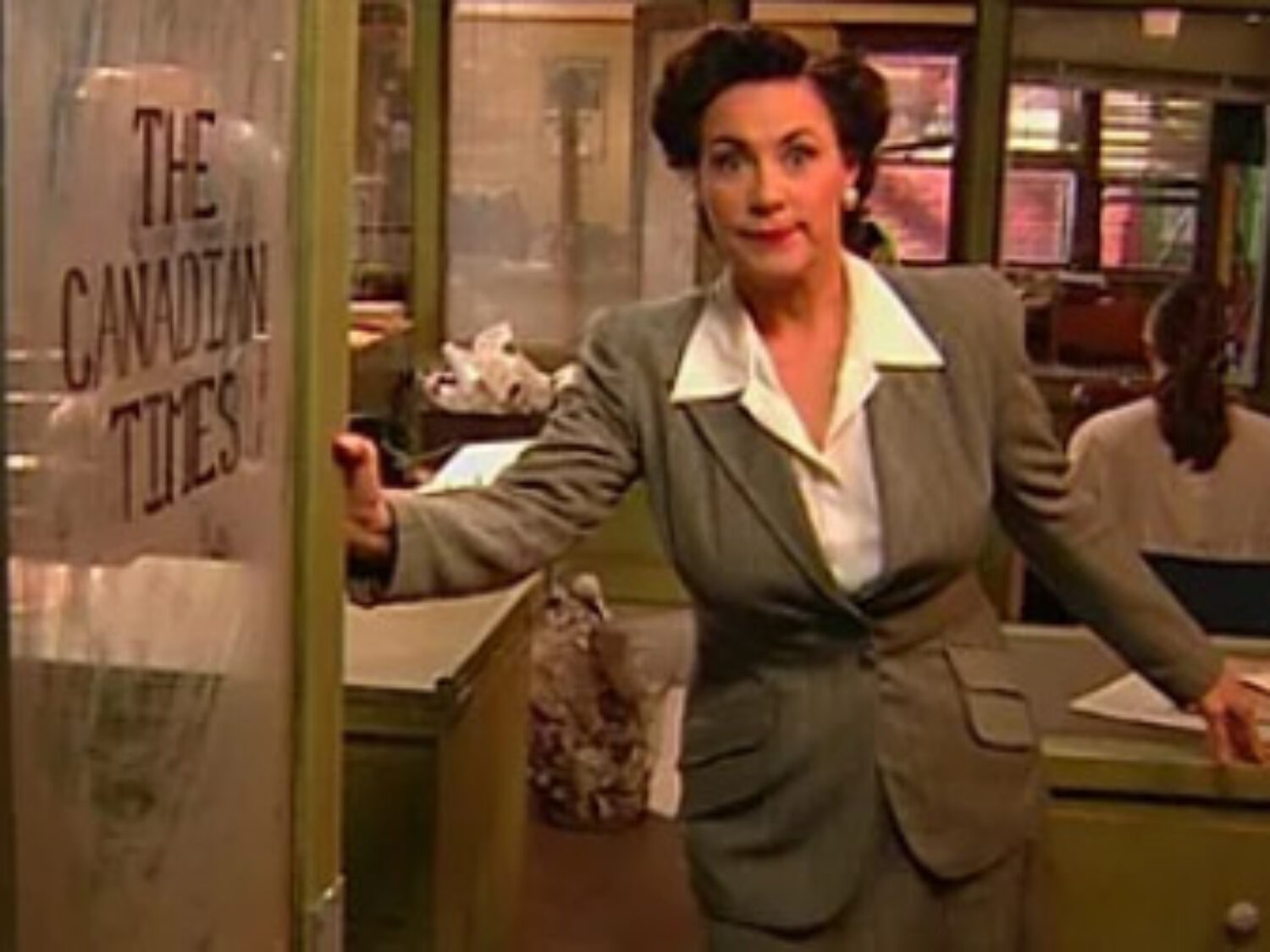 Woman opening a door on the set of 20th Century Gals