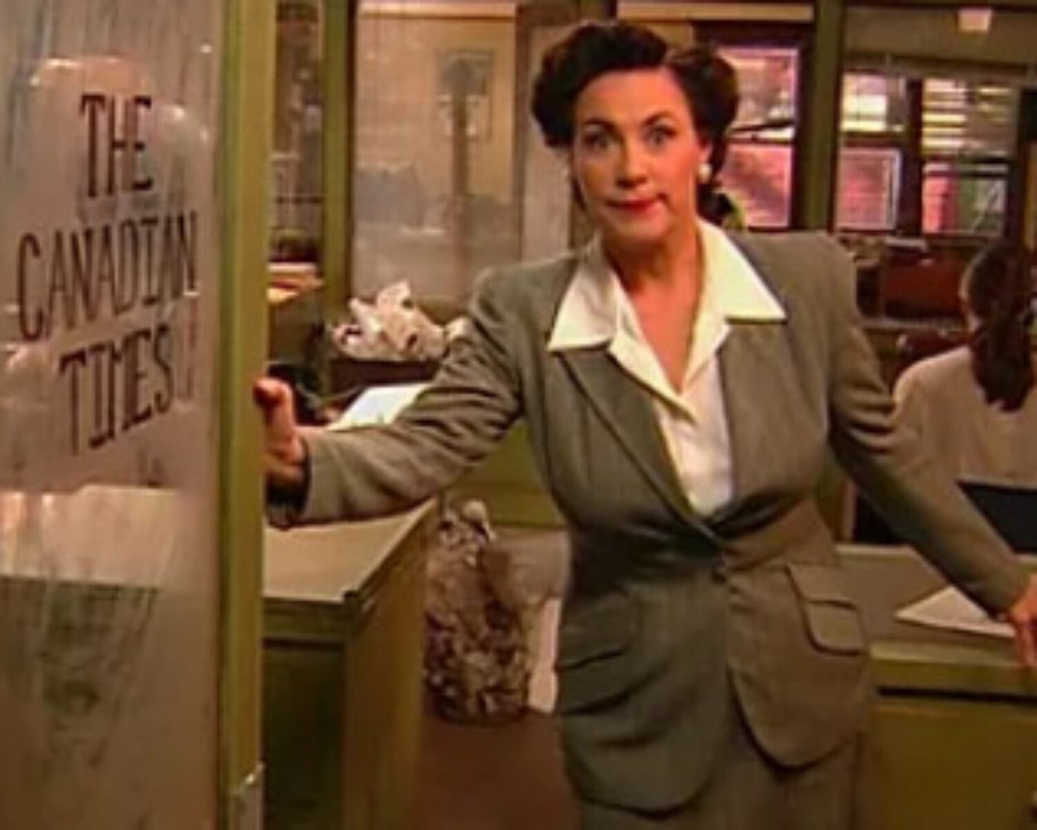 Woman opening a door on the set of 20th Century Gals